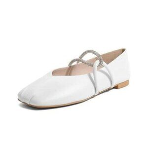 Women Square Toe Ballet Flats Sparking Rhinstone Strap Pumps Slip on Comfy